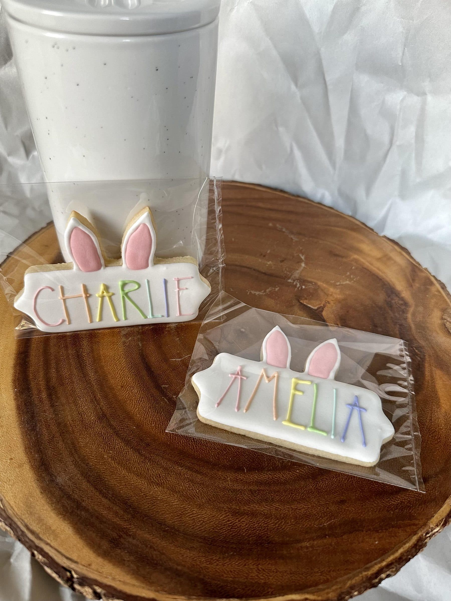 Personalized Easter name cookies with bunny ears
